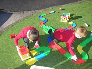 We've worked together building a road track outside.